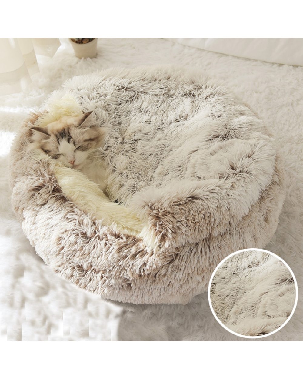 Winter Long Plush Pet Cat Bed Round Cat Cushion Cat House 2 In 1 Warm Cat Basket Cat Sleep Bag Cat Nest Kennel front-4