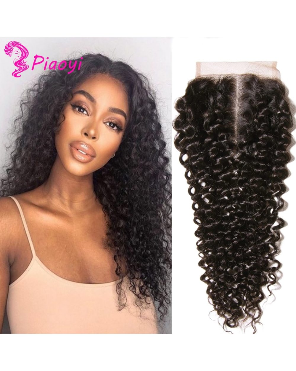 Kinky Curly Human Hair Closure 4X4 Lace Closure 100 Human Hair Closure Brazilian Kinky Curly Lace Closure T Part Lace front-0