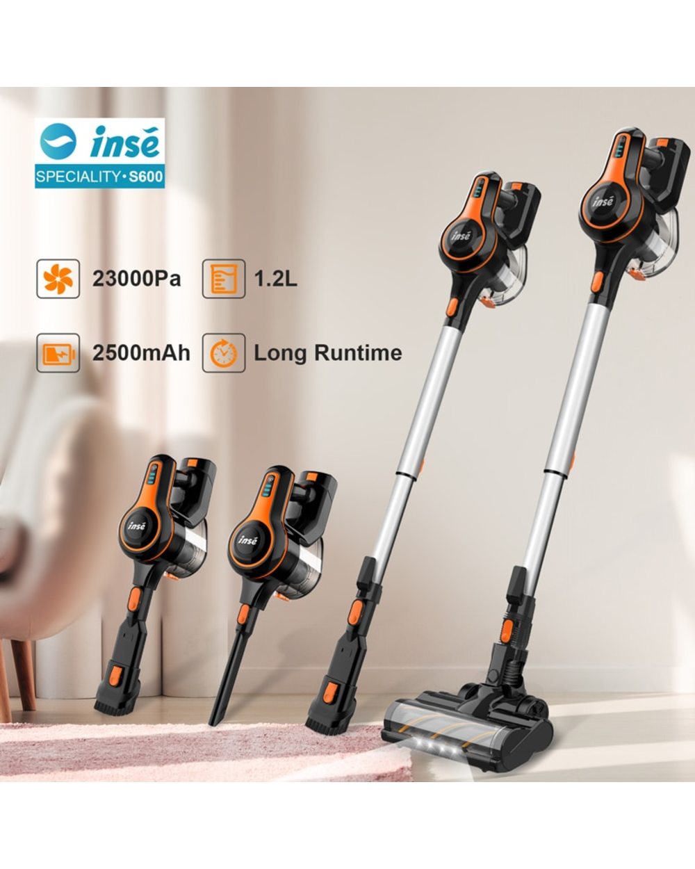 Inse S600 Wireless Vacuum Cleaner 250W Motor 23Kpa Stick Vacuum Cleaner With 45Min Runtime Handheld Vacuum Cleaner For front-0