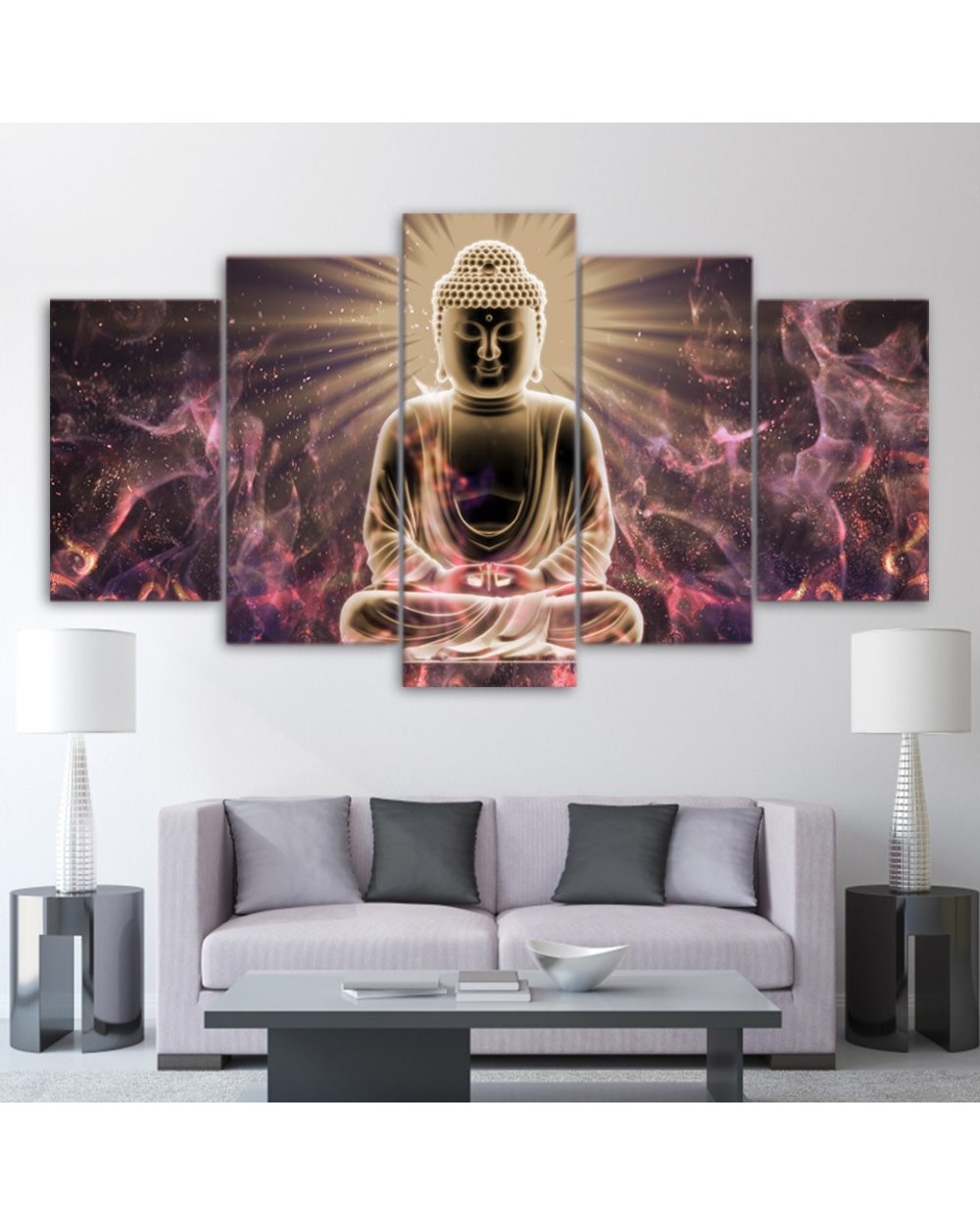 Golden Abstract Buddha Painting Wall Pictures Buddha 5 Panel Canvas Art Wall Decor front-2