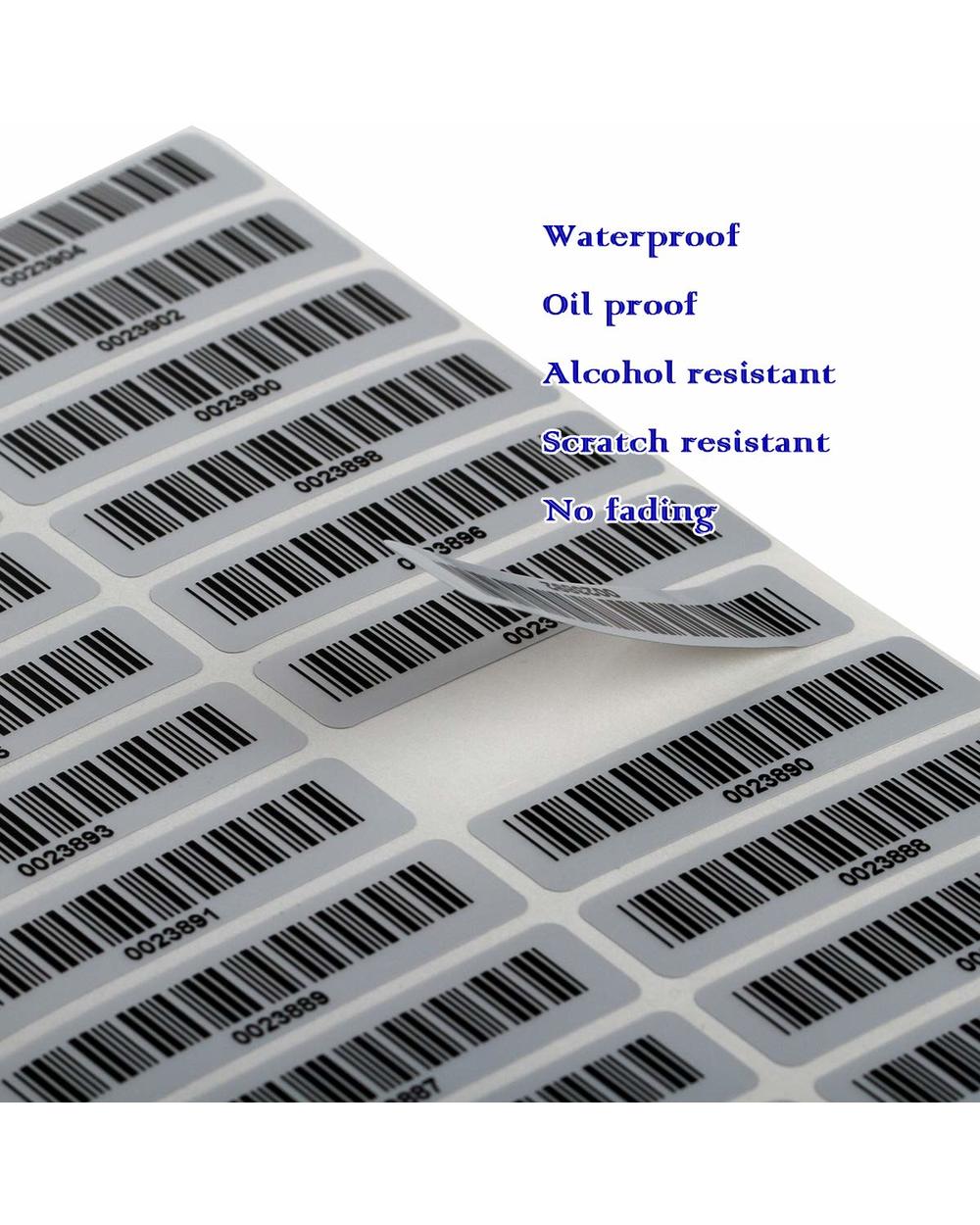 120Pcs/Lot Asset Tags Pre-Printed With Barcode Code39 Laebles Matte Silver Pet No Duplication Number No Fading Size 2&Q front-3