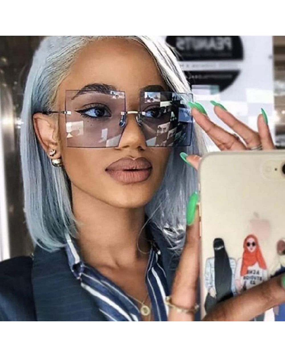 Vintage Square Sunglasses Women Luxury Oversized Rimless Sun Glasses Shades Female Fashion Brand Designer Clear Oculos front-0