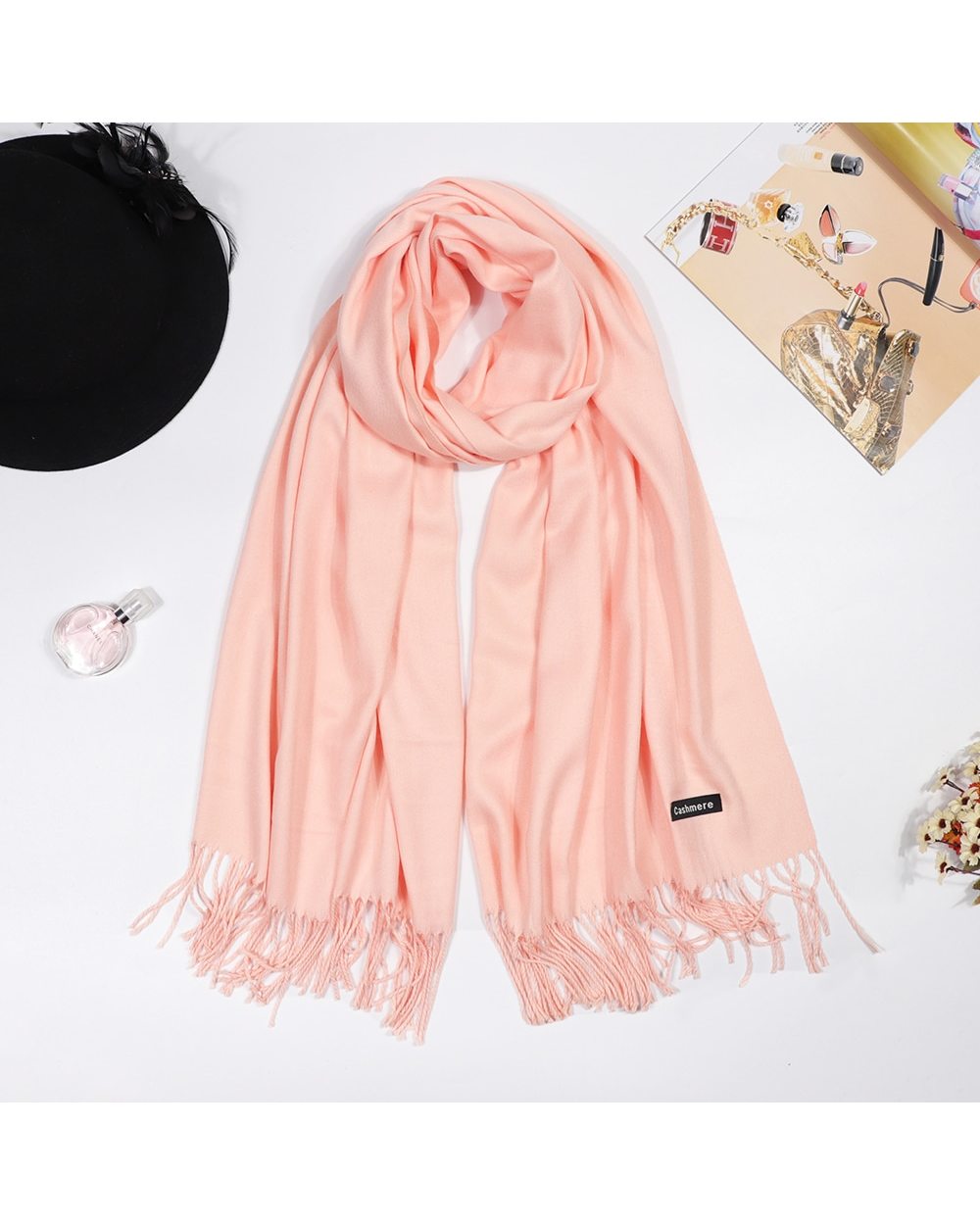 2022 Winter Cashmere Women Scarf Female Luxury Brand Scarves Lady Tassel Bandana Women Solid Shawl Wraps Foulard Tippet front-5
