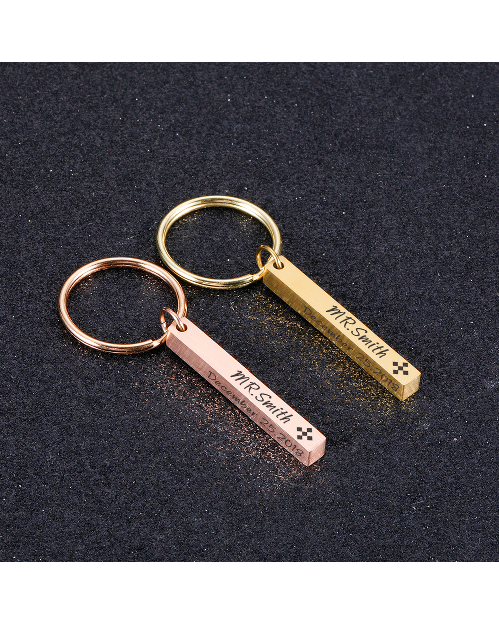 Personalized Keyring Customized Engraving Name and Date Keychain front-3