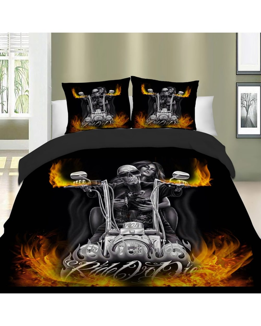 Skull Fire Hell Moto 3D Printed Bedding Set Single Double Twin Full Queen King Bed Clothes For Children Adult front-2