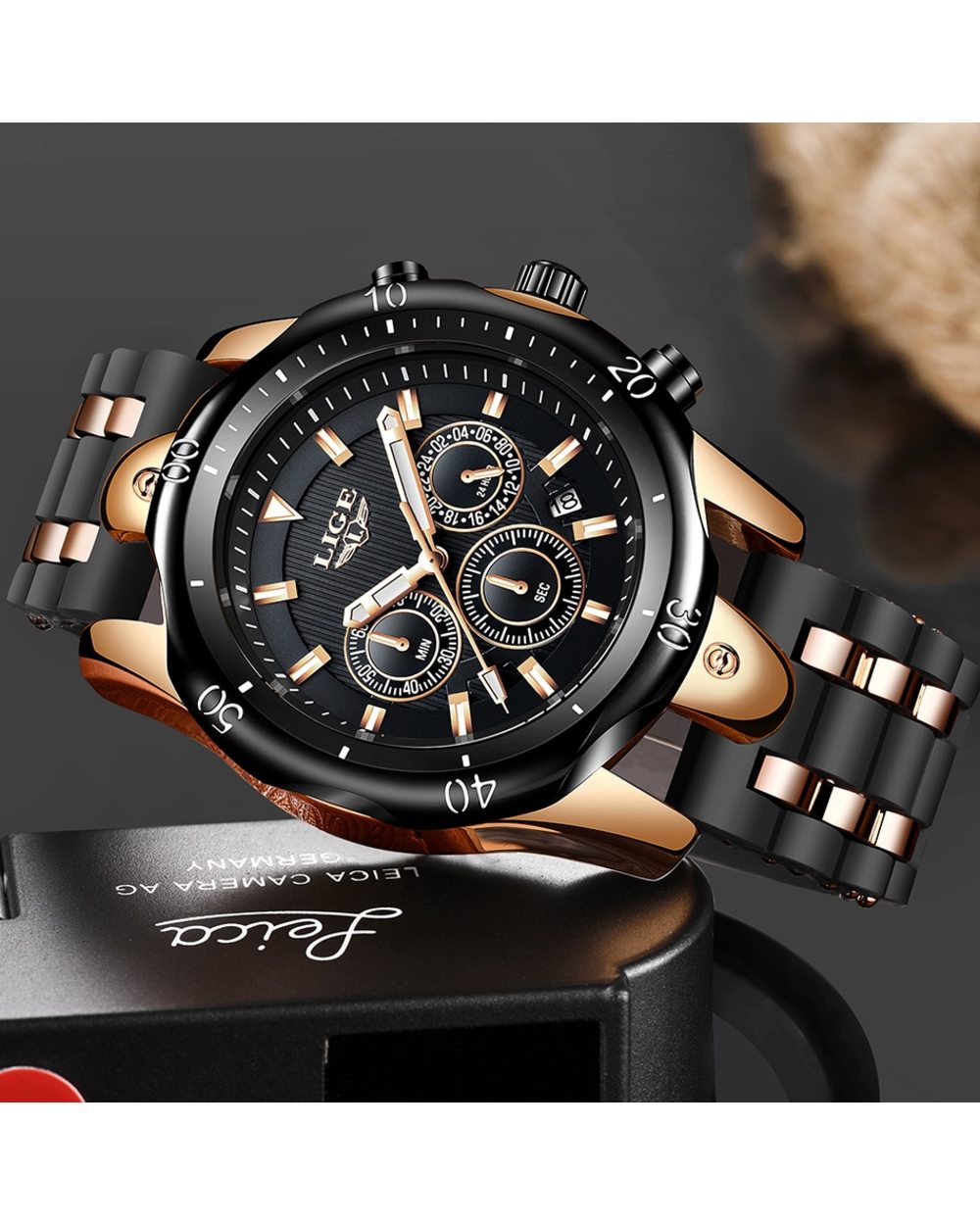 LIGE Top Brand Sport Watches Mens Waterproof Quartz Clock Man Casual Military WristWatch front-1