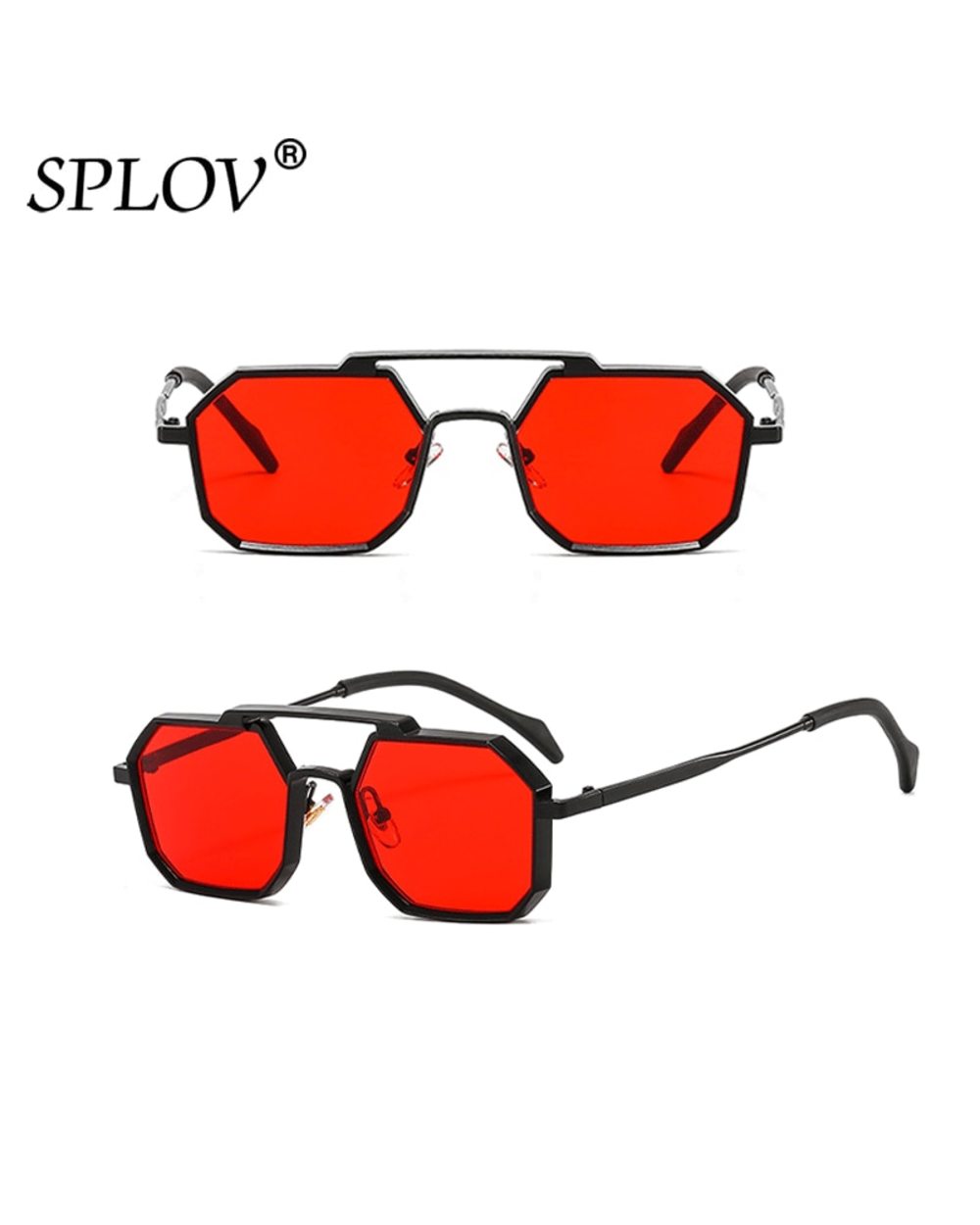Retro Square Sunglasses Women Men Punk Polygon Fashion Glasses Metal Clear Mirror Shades Black Red Yellow Eyewear Trend front-2