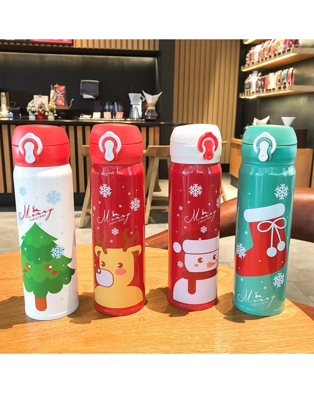 500ml Christmas Thermos Small Fresh Stainless Steel Vacuum Water Bottle with Lid Lovely Christmas Student Water Cup front-0