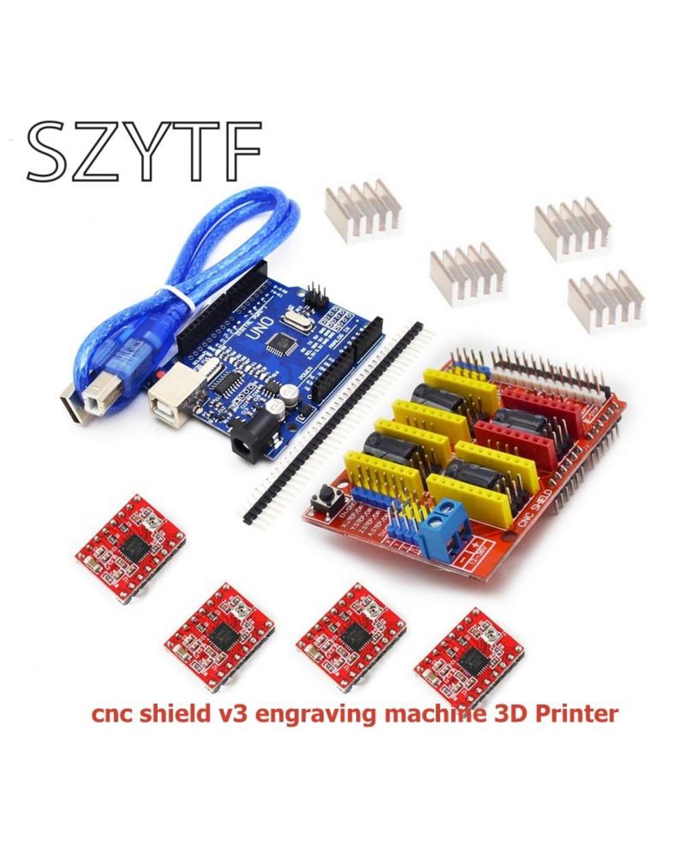 Cnc Shield V3 Engraving Machine 3D Printer+ 4Pcs A4988 Driver Expansion Board For + Uno R3 With Usb Cable front-0