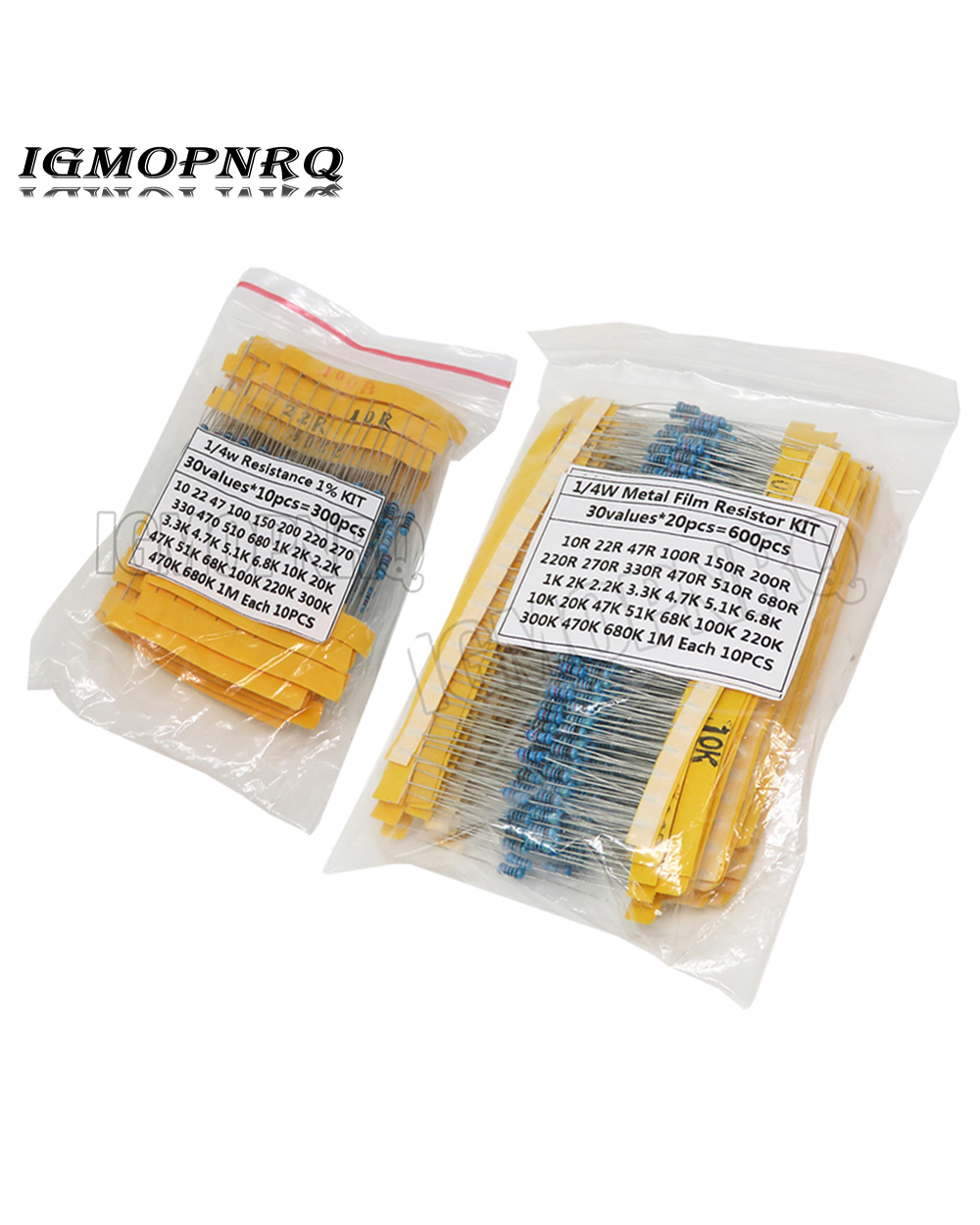 600Pcs/Set 30 Kinds 1/4W Resistance 1% Metal Film Resistor Pack Assorted Kit 1K 10K 100K 220Ohm 1M Resistors 300Pcs/Set front-0