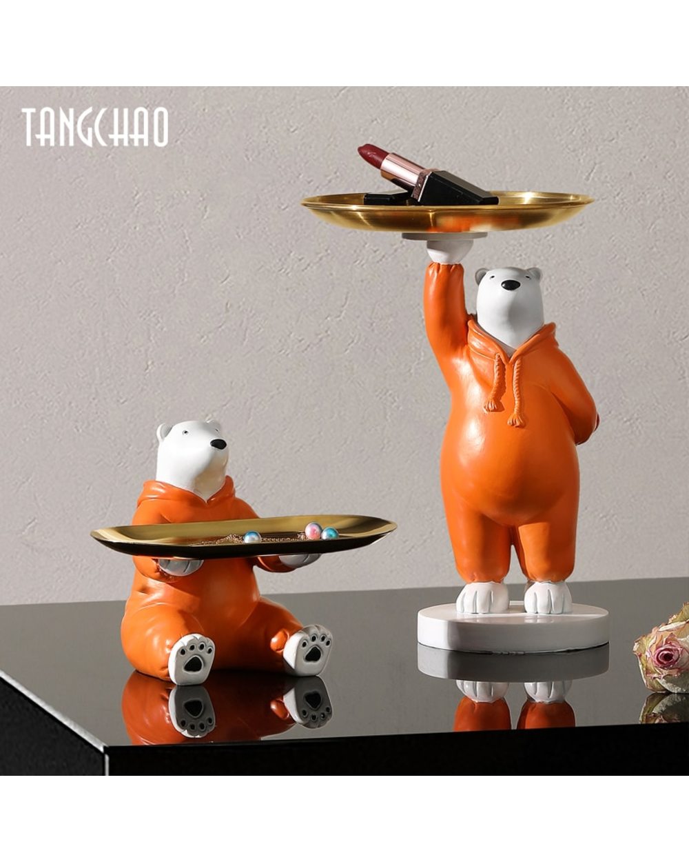 Bear Figurine Creative Home Decor Tray Storage Box Resin Art Sculpture Figurines For Interior Home Decoration Gift front-2