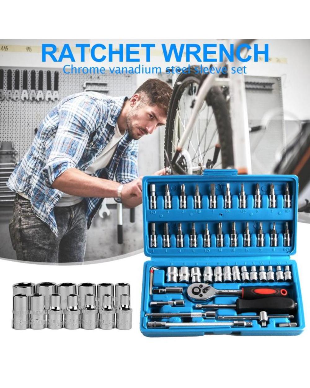 46pcs Socket Ratchet Car Repair Tool Wrench Set Head Ratchet Pawl Socket Spanner Screwdriver Professional Tool Kit front-5