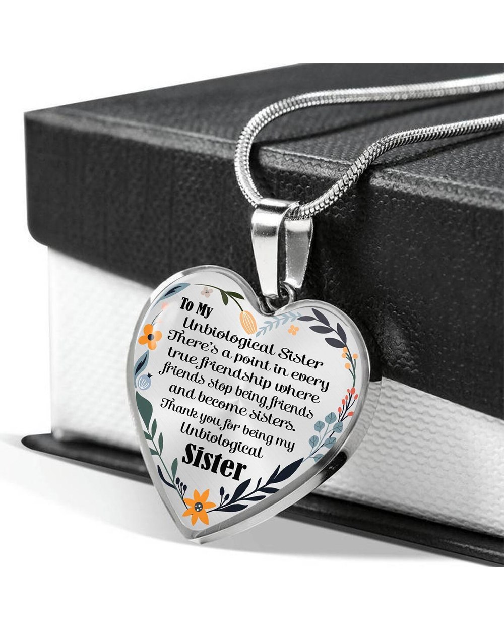 To My Unbiological Sister Heart Pendant Necklace Gift To Sisters and Best Friends front-5