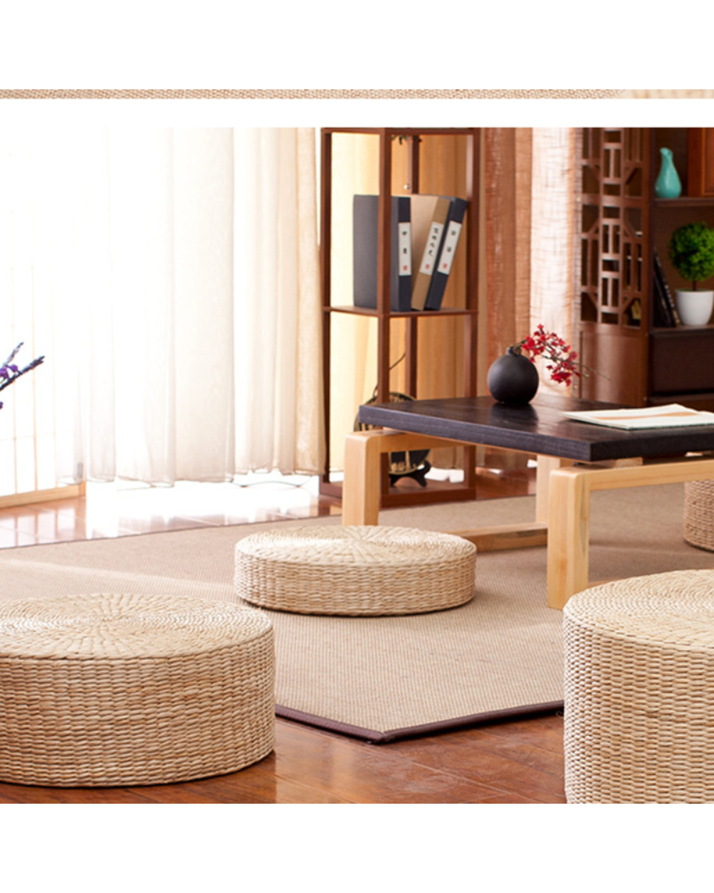 Cushion Natural Straw Round Pouf Tatami Cushion Weave Pillow Floor Japanese Style Cushion With Silk Home Textile front-1