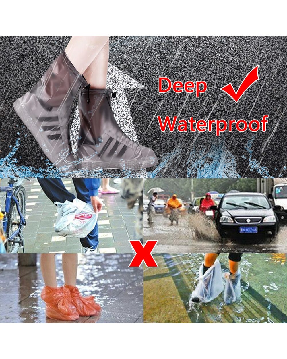 Men Womens Reusable Rain Boot Cover Non-slip Wear-resistant Thick Waterproof Shoe Cover Rain Boot Cover front-3