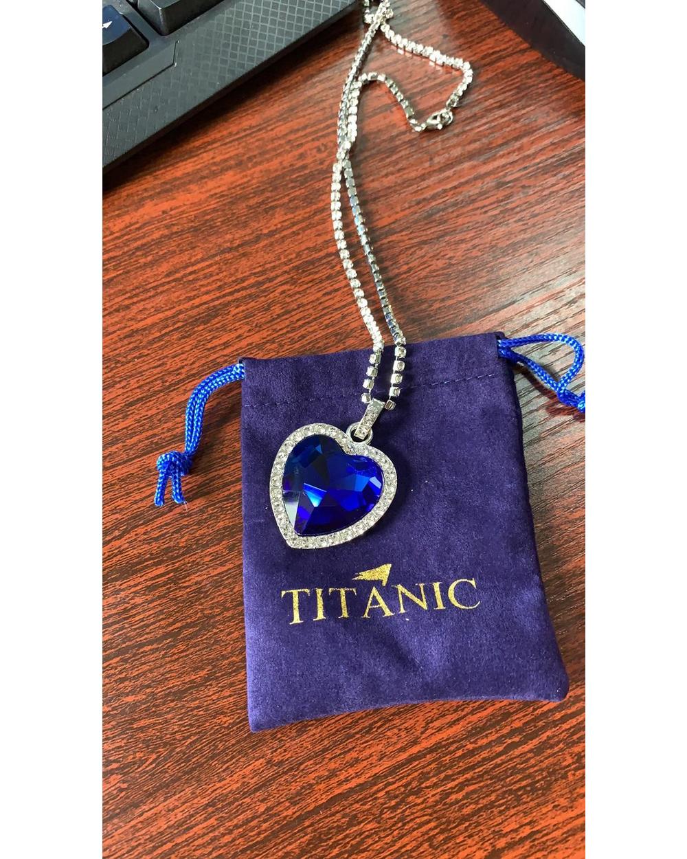 Titanic Heart of Ocean Blue Heart Pendant Necklace + Velvet Bag Love Forever Jewelry front-1