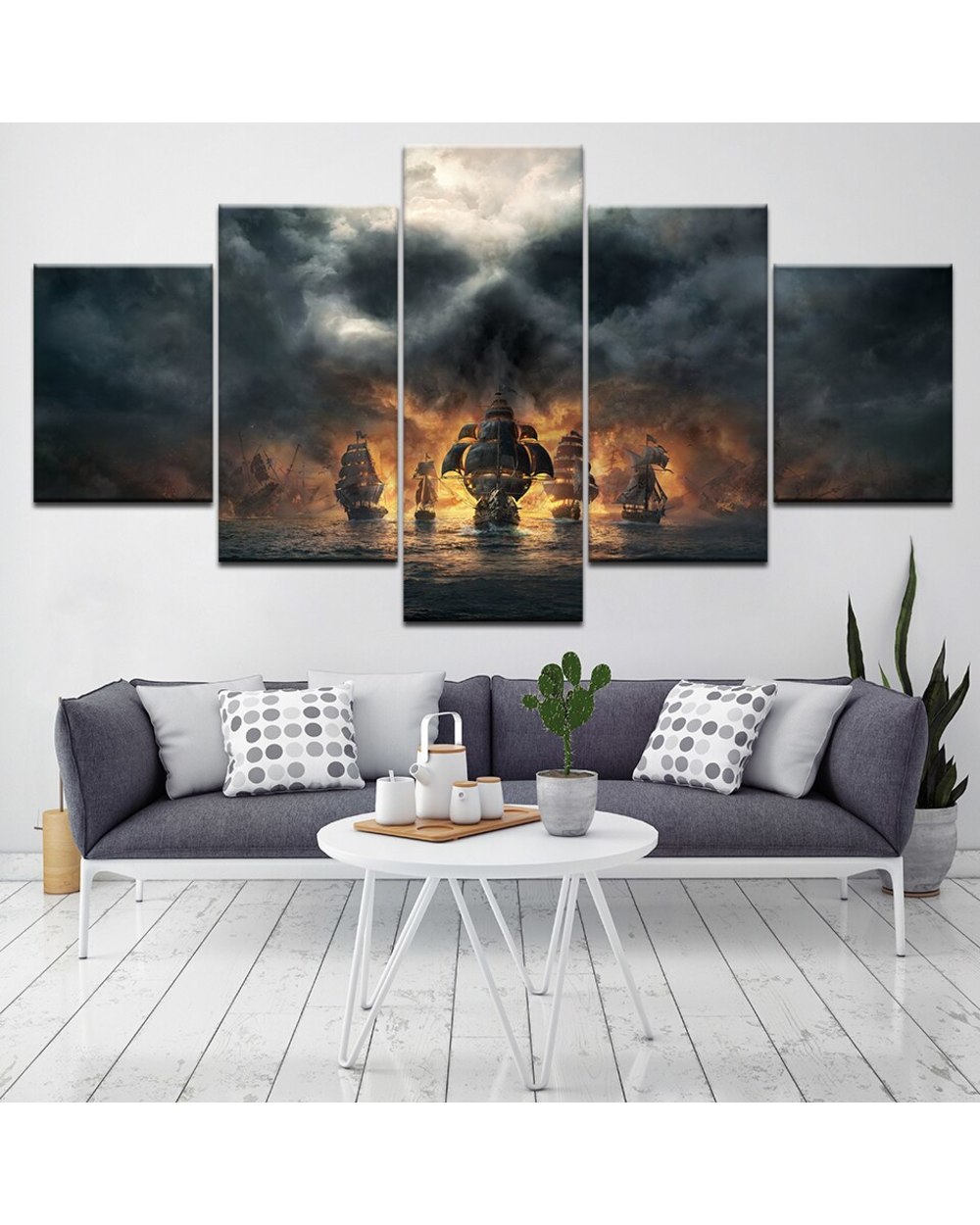 Pirates Ships Skull Storm Picture Print Movie 5 Panel Canvas Art Wall Decor front-1
