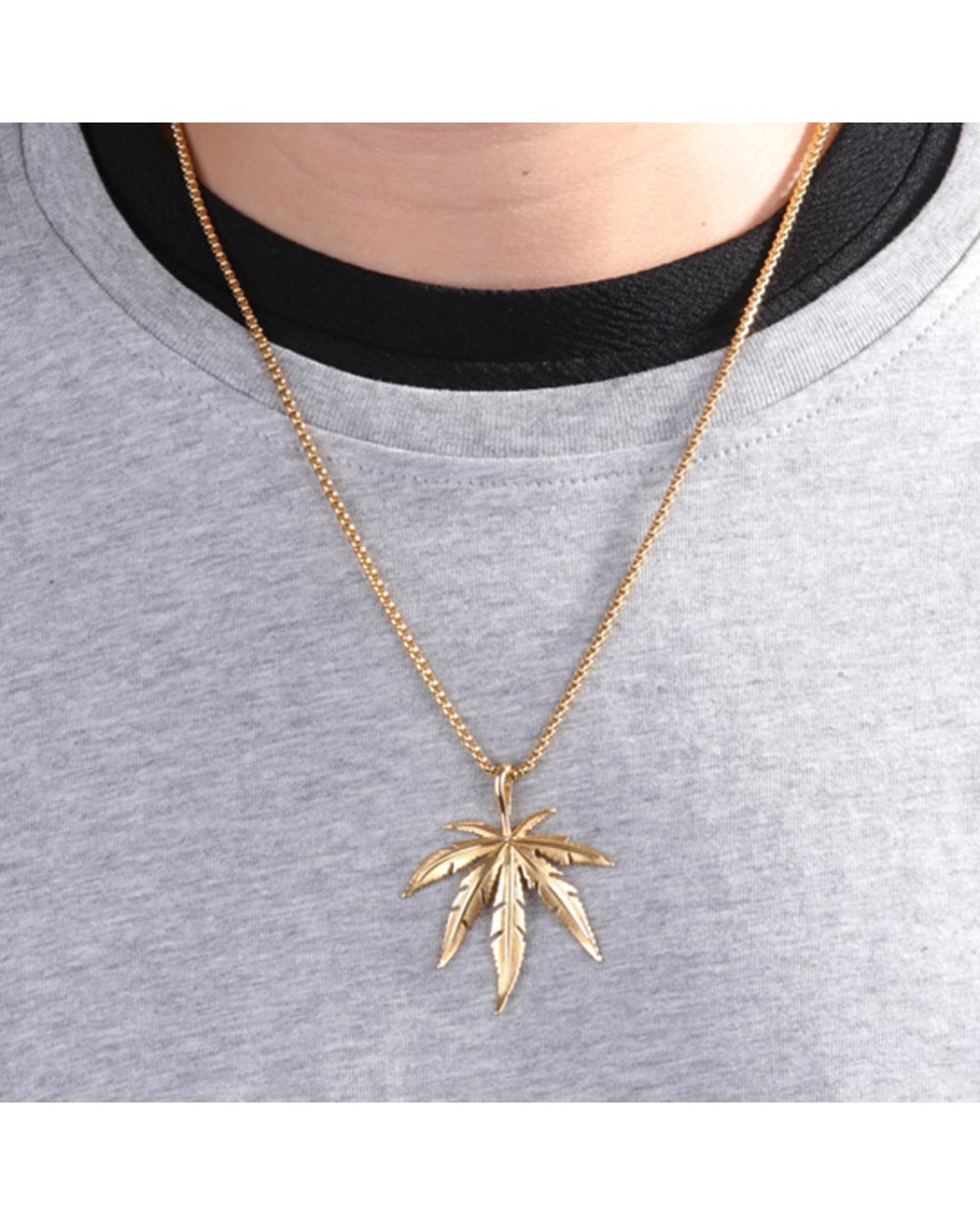 Weed Herb Charm Necklace Maple Leaf Pendant Necklace front-1