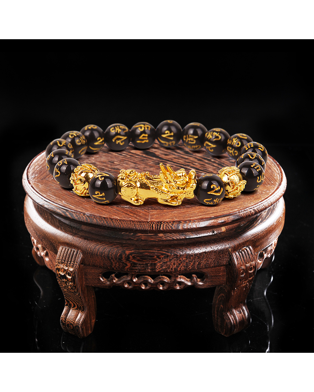 Bluestar Feng Shui Stone Bracelet Men Women Unisex Beads Wristband Gold Black Pixiu Wealth And Good Luck Women Bracelet front-5