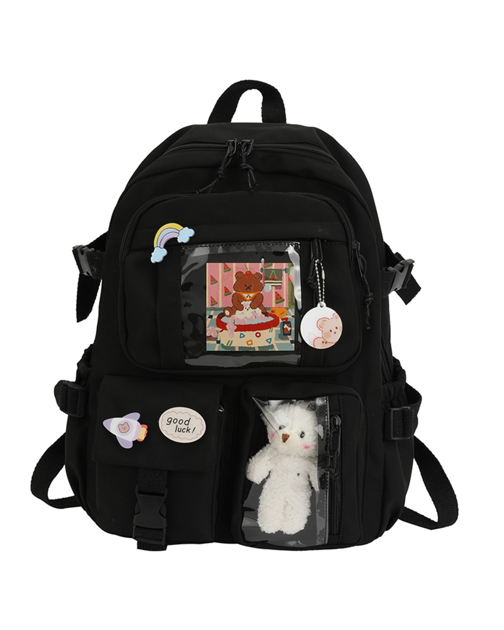 2021Cute Women Backpacks Waterproof Multi-Pocket Nylon School Backpack For Student Female Girls Kawaii Laptop Book Pack front-2