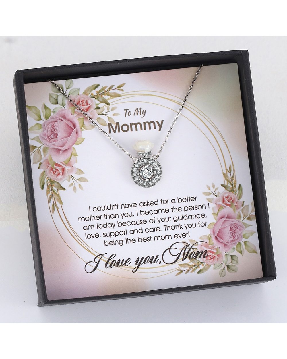 To My Mommy Gift Necklace with A White Rose Perfume Bottle Pendant for Mother Present front-0