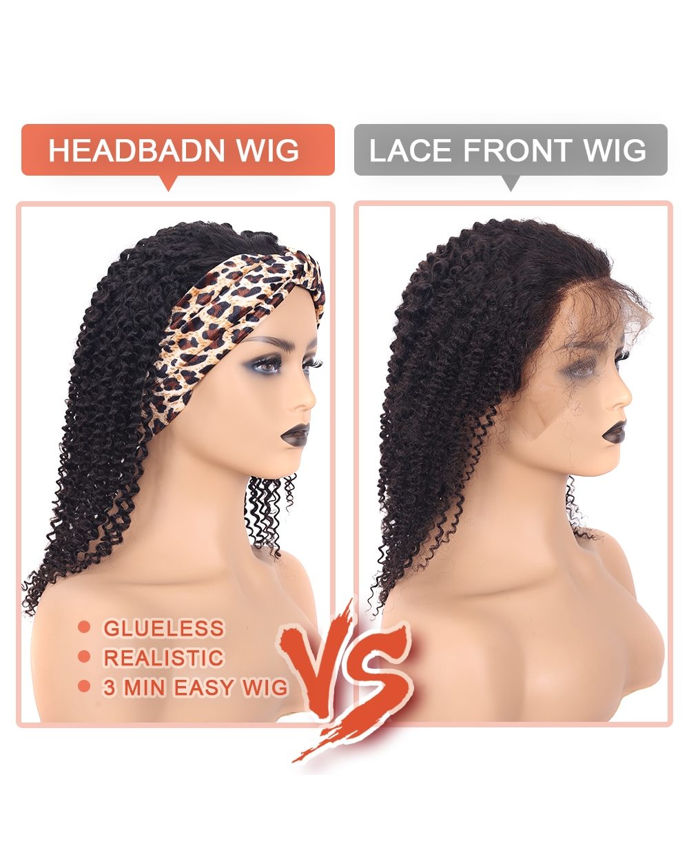 Afro Kinky Curly Silk Headband Wigs Human Hair for Black Women Brazilian Half Wigs for Black Women front-3