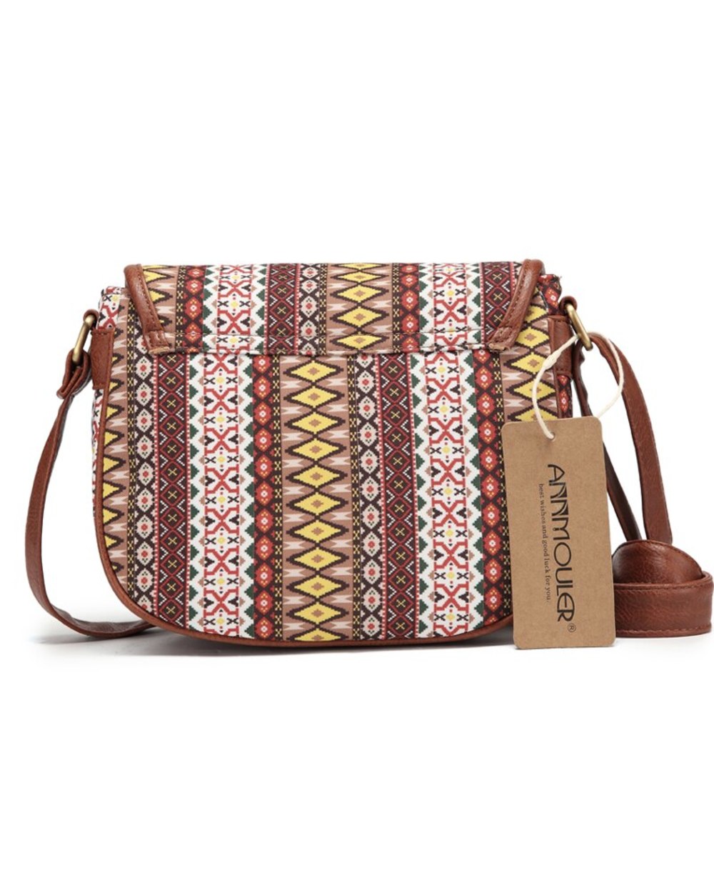 Hollow Out Crossbody Bag Pu Leather Small Bag Native American Style front-0