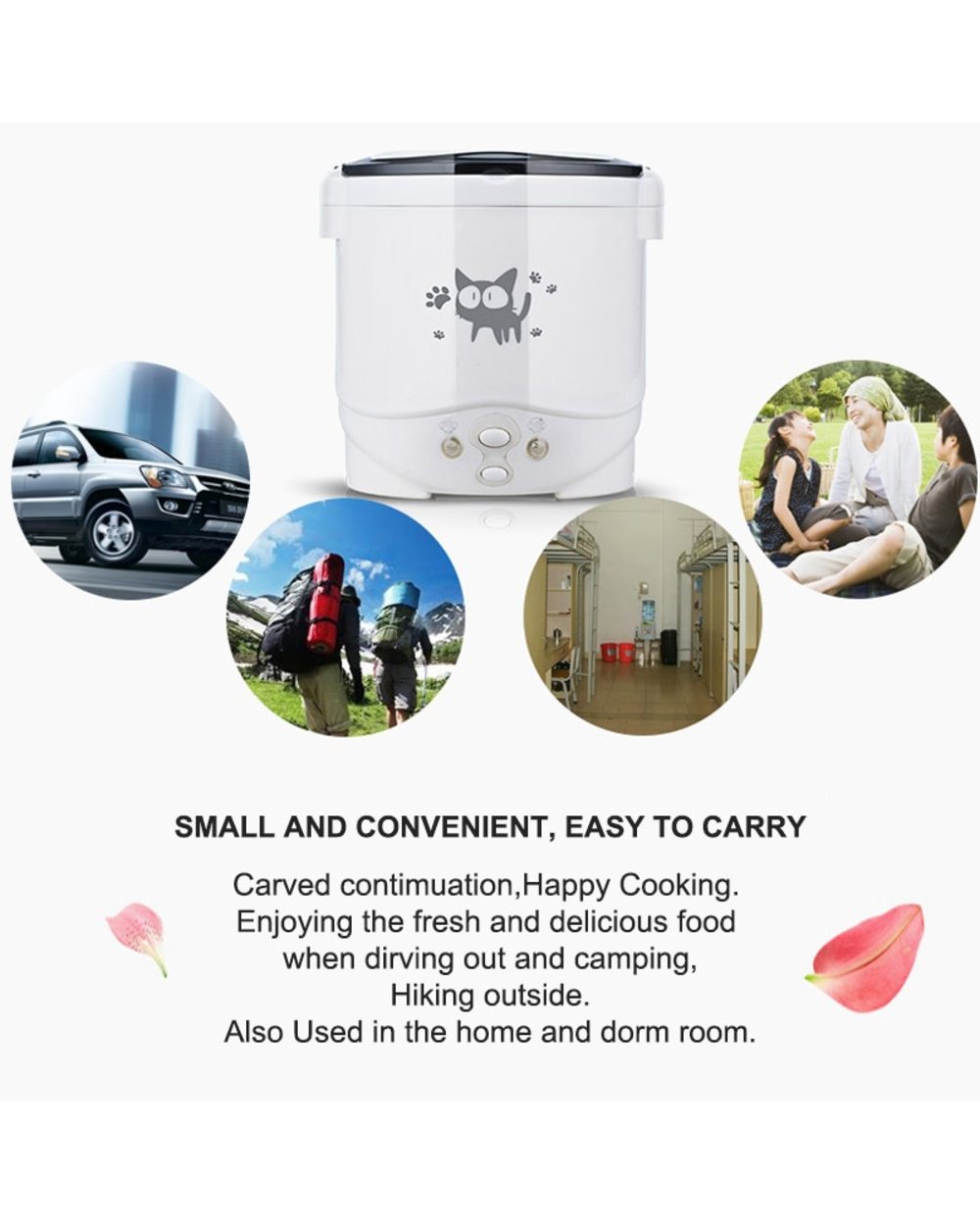 Electric Mini Rice Cooker Portable Multicooker Household Rice Cookers 12V 24V 220V Pot Cooking Machine Pans For Car Tru front-3