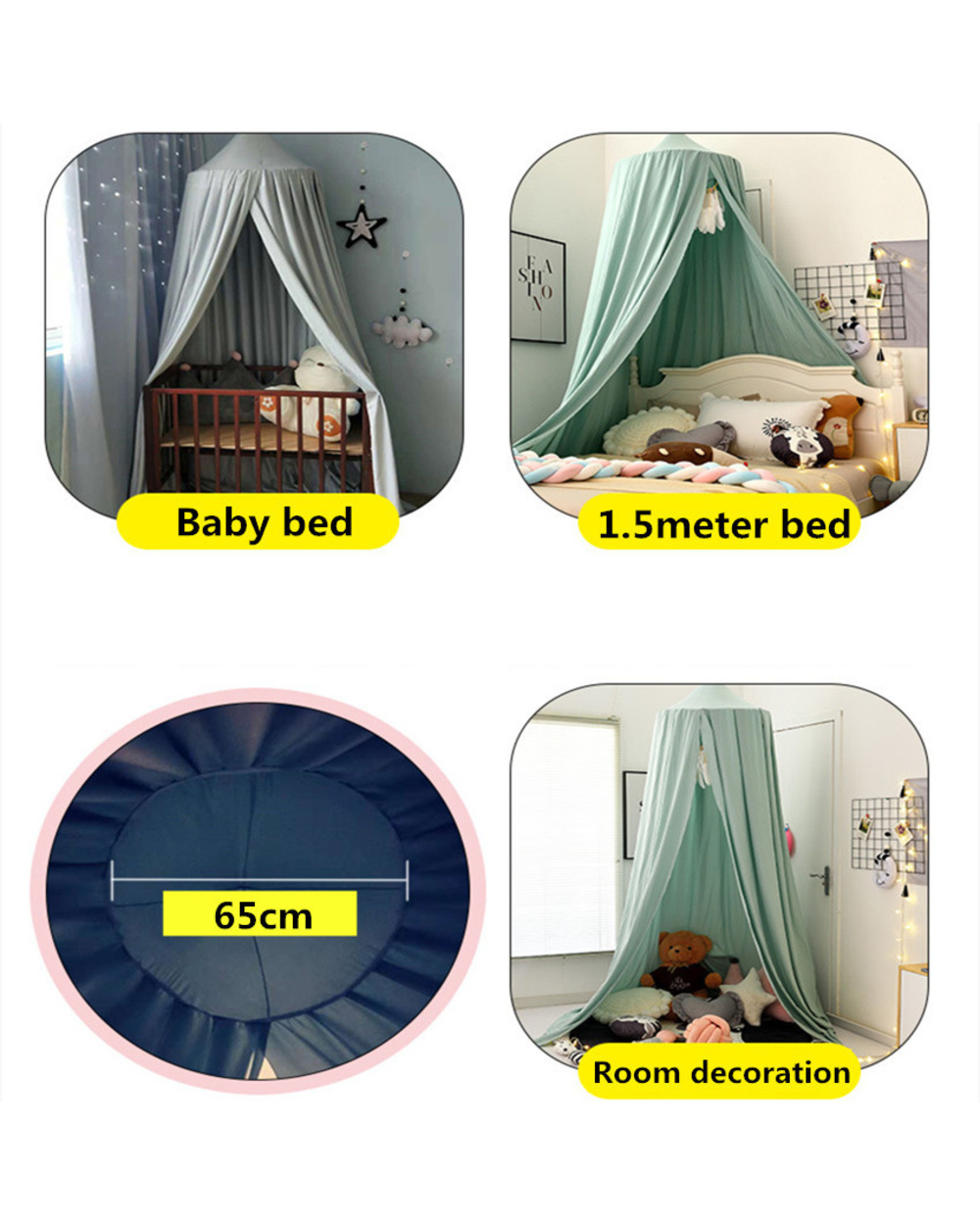 Northern Europe Kids Bedroom Mosquito Net Thick Canopy Crown For Children Room Decor For Baby Boy Girl Nursery Bed Deco front-3