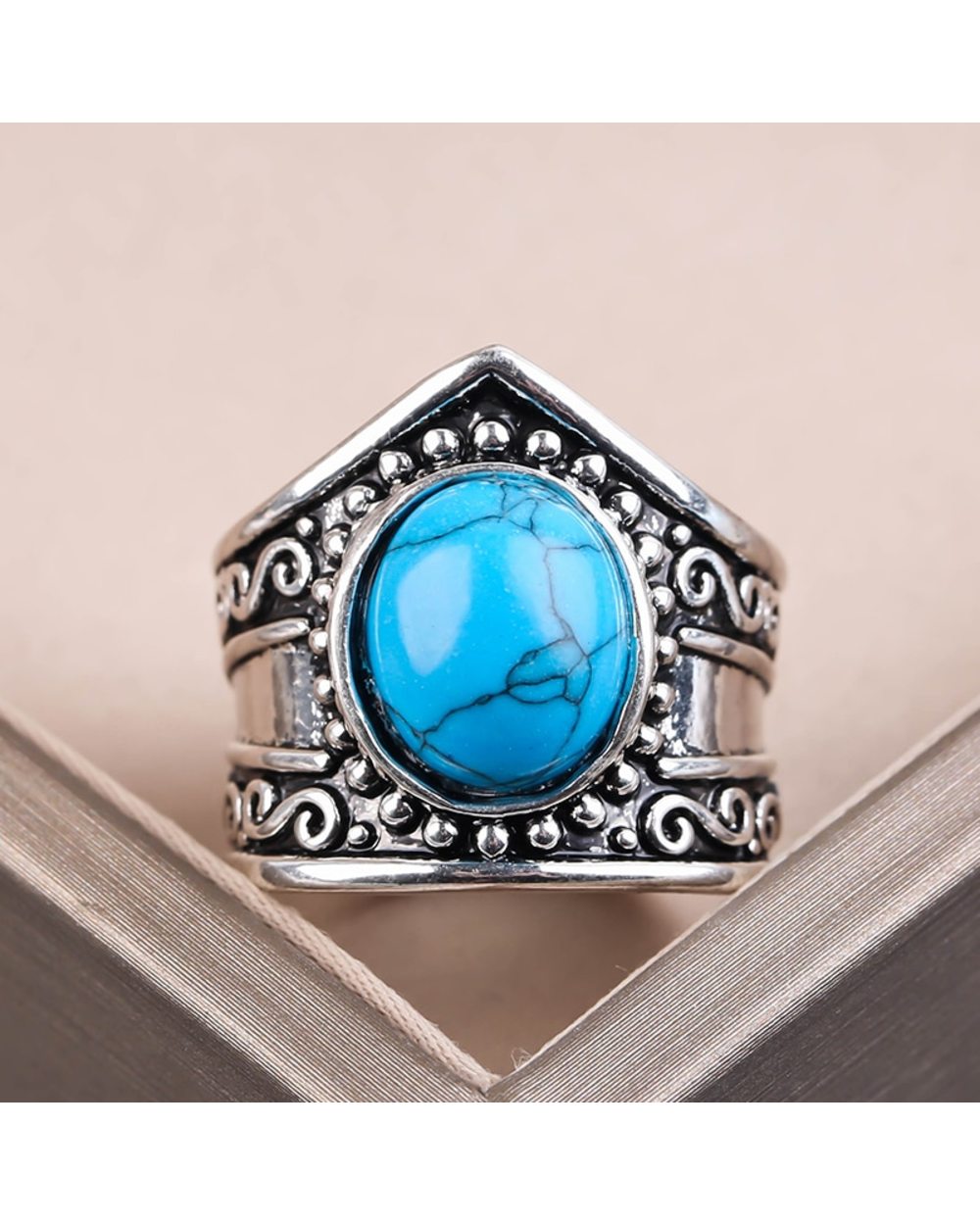 Ring Ethnic Pattern Carved Silver Color Ring Gothic Jewelry For Female front-5