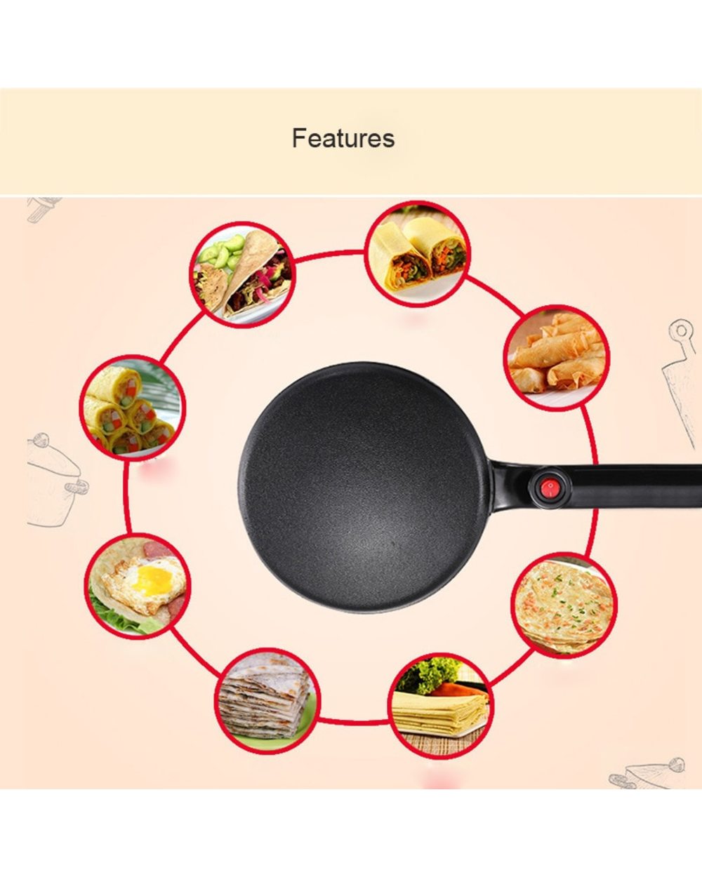 Electric Crepe Maker Breakfast Pizza Machine Pancake Baking Pan Cake Non-Stick Griddle Chinese Spring Roll Cooking Tool front-5