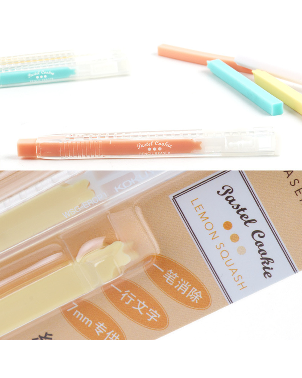 Kokuyo Pencil Eraser Pastel Cookie Series Color Stick Erasers Pen Replenishable Refill Japanese Stationery Office Schoo front-4
