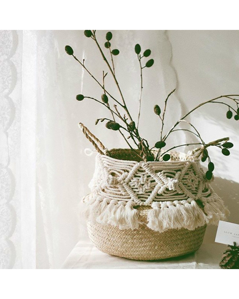 Nordic Macrame Home Organizer Plant Basket Woven Wicker Basket Boho Decor Seagrass Garden Flower Pots Storage Rattan front-1