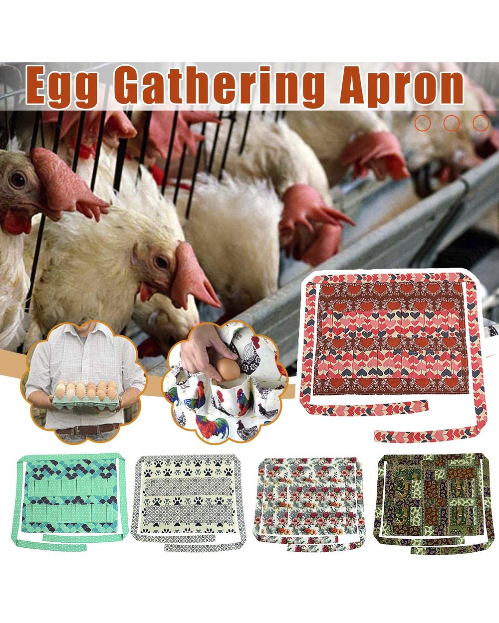 Kitchen Farm Bird Print Two-row Eggs Collecting Apron Durable Eggs Gathering Apron 12 Deep Pockets Hold Chicken eggs front-0