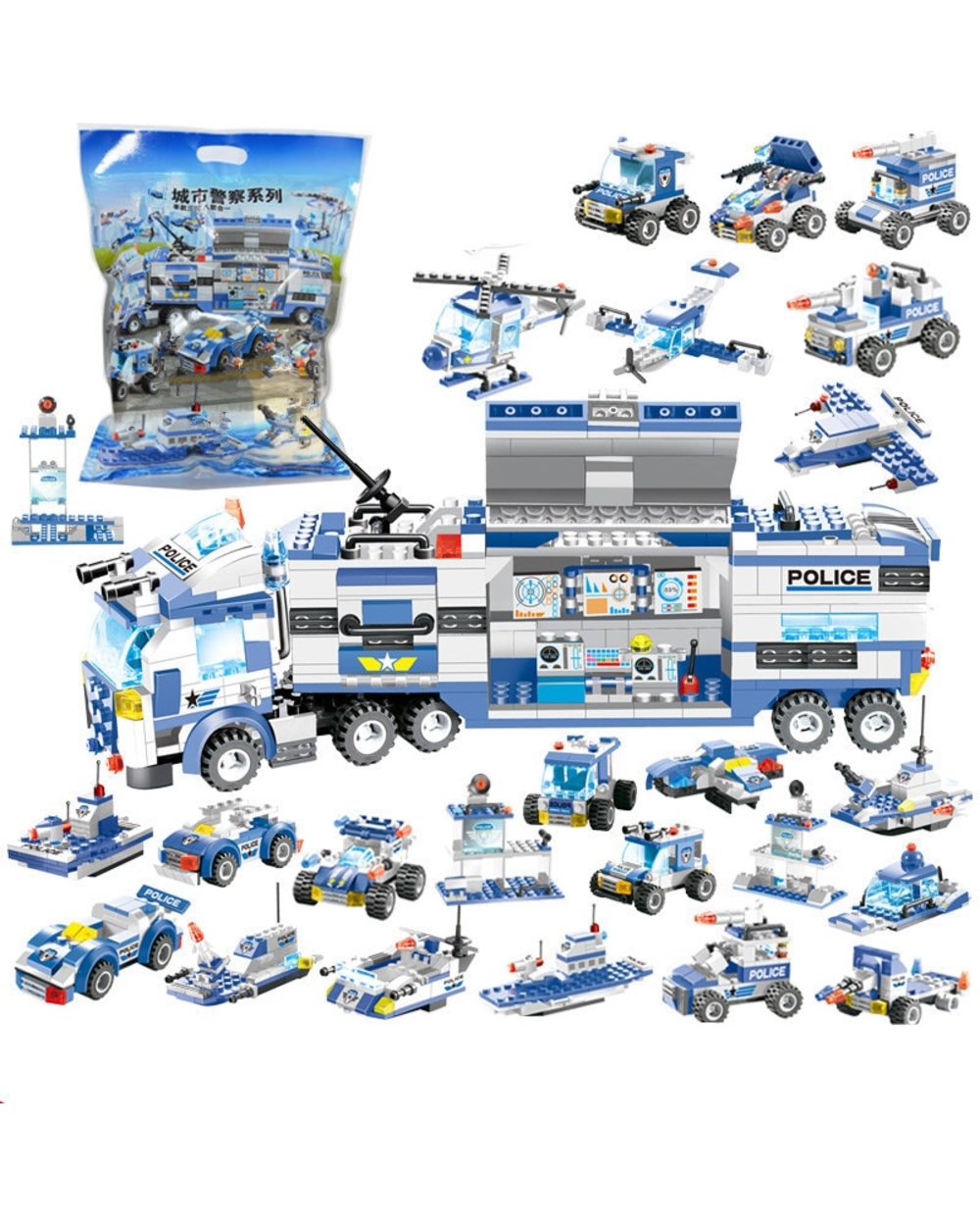 City Police Command Vehicle Robot Aircraft Car Model Building Blocks SWAT Assembly Creative Bricks Educational Kids front-0