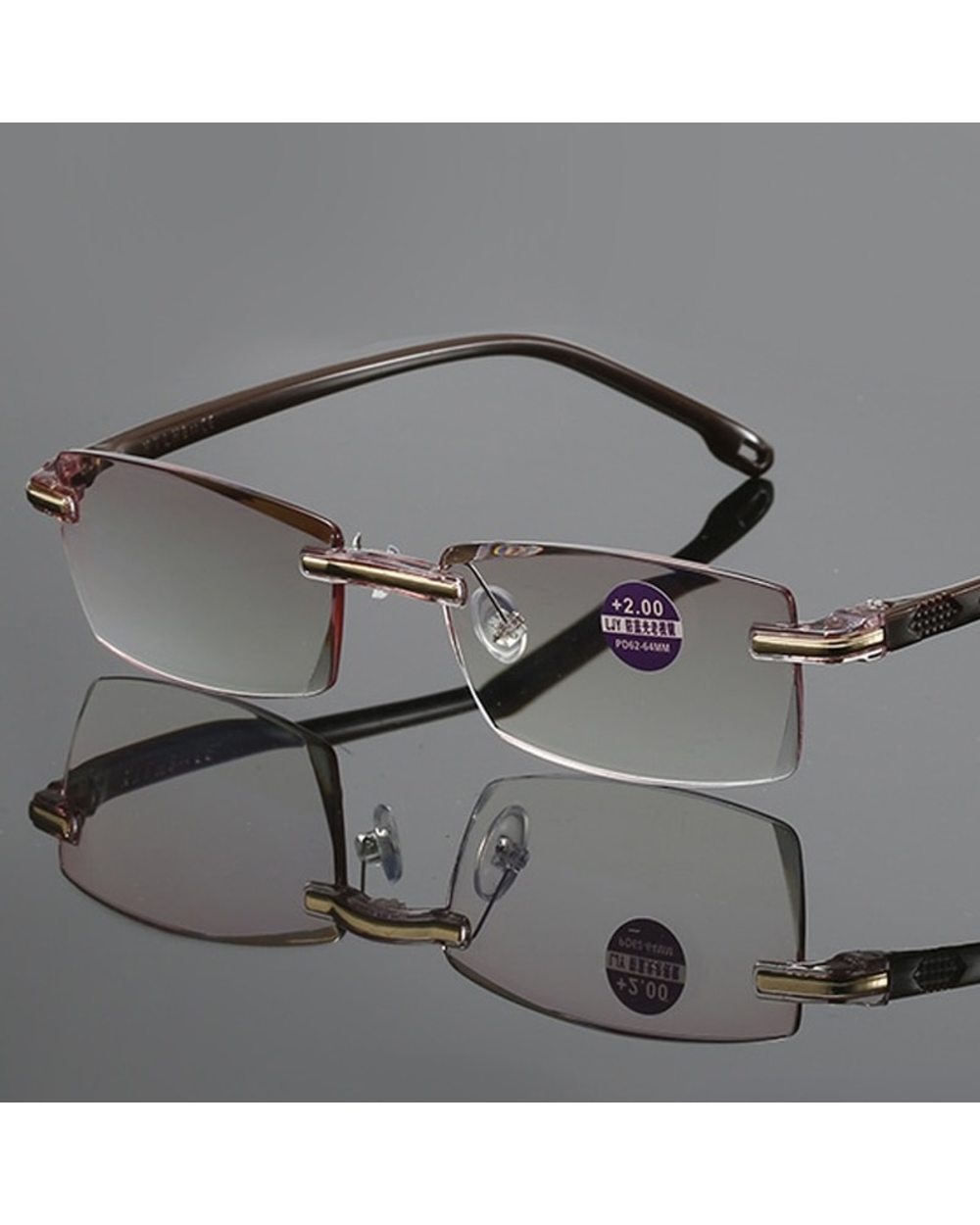 Men Rimless Reading Glasses Classic Anti Blue Light Magnification Eyeglasses Vintage Presbyopia Eyewear Diopter +1.0 To front-1