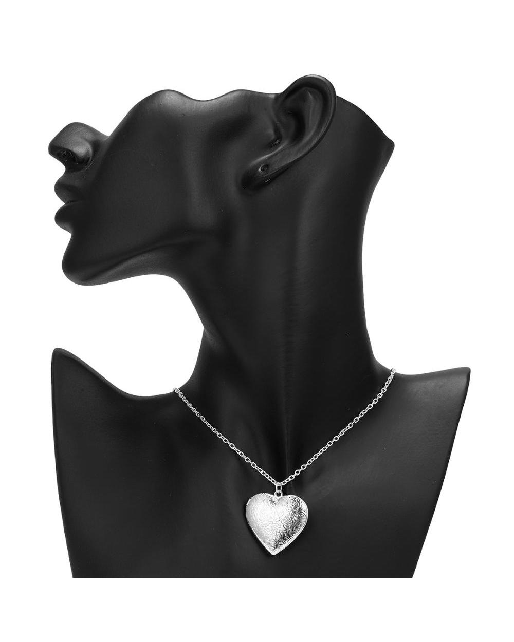 Unique Carved Design Heart-shaped Pendant Charm Openable Locket Necklaces Couple Memorial Jewelry front-2