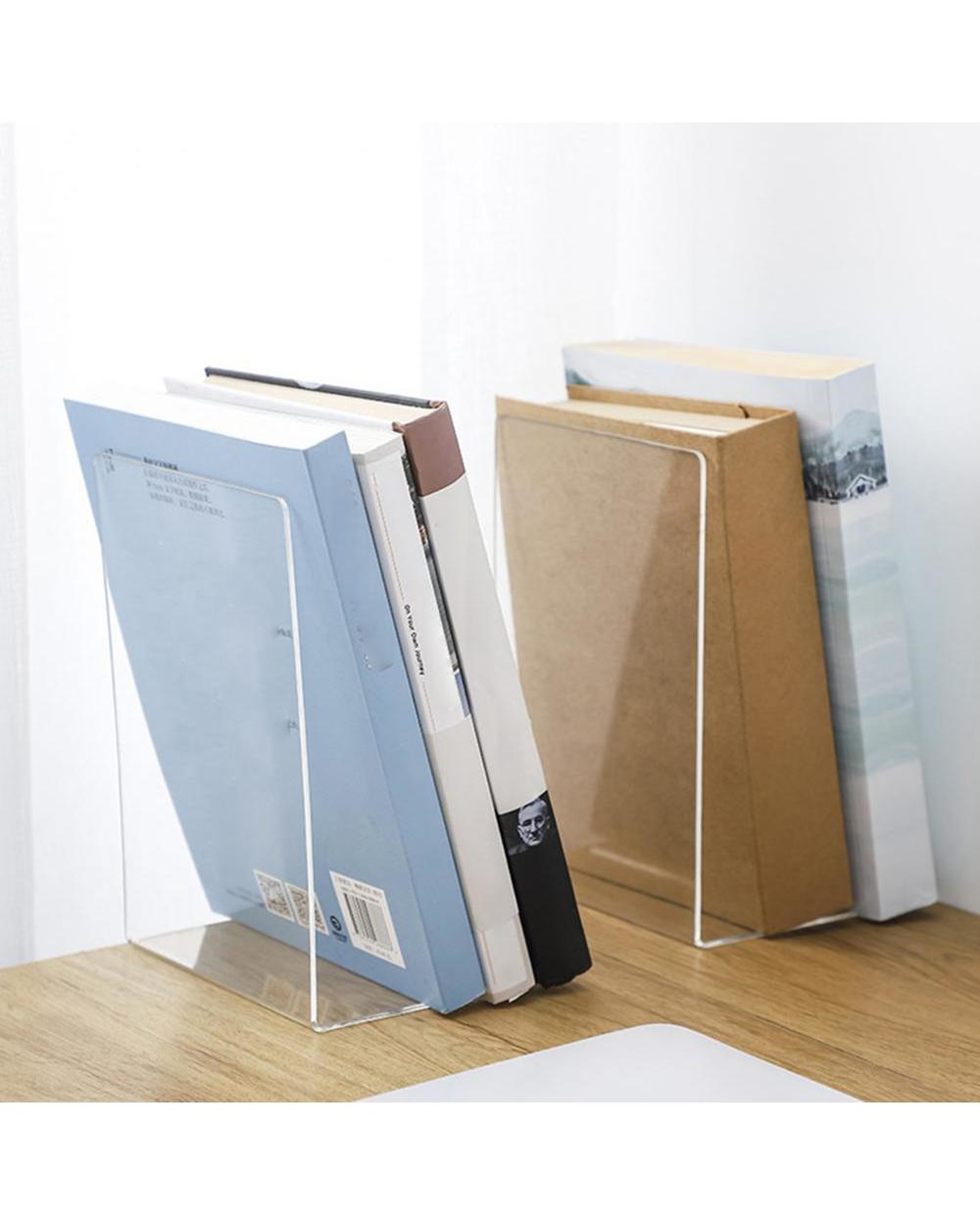 1Pc Transparent Acrylic Bookend Stand Bookshelf Desktop Decorative Storage Rack front-0