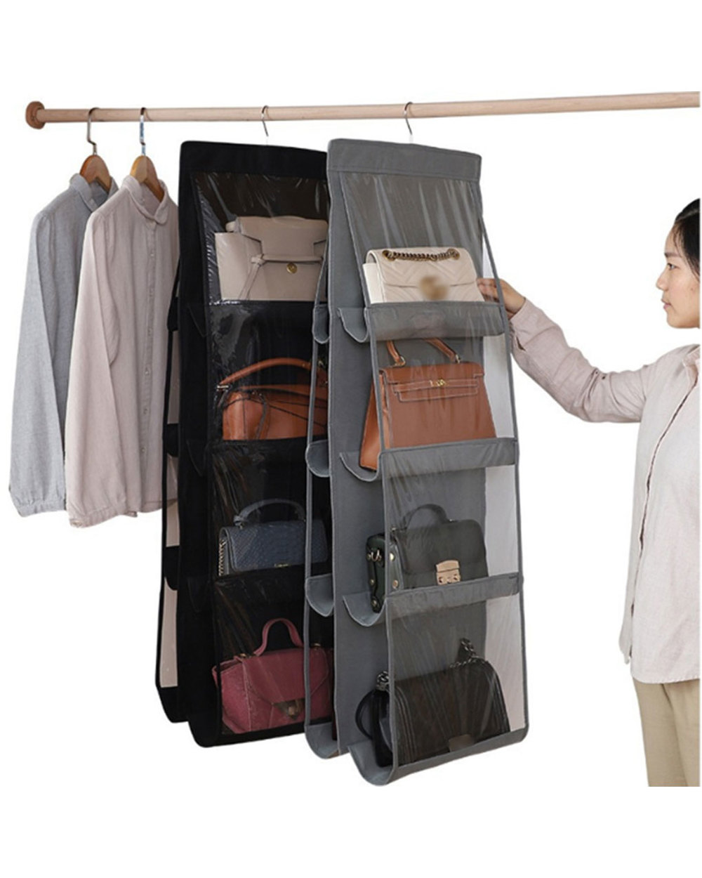 Pocket Transparent Hanging Handbag Organizer for Wardrobe Closet front-4