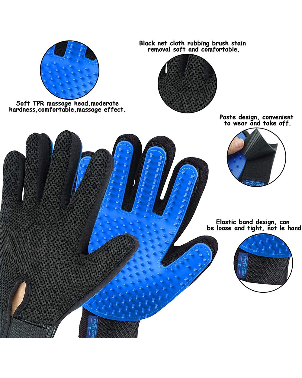 Pet Grooming Glove - Gentle Deshedding Brush Glove - Efficient Pet Hair Remover Mitt - Enhanced Five Finger Design front-2