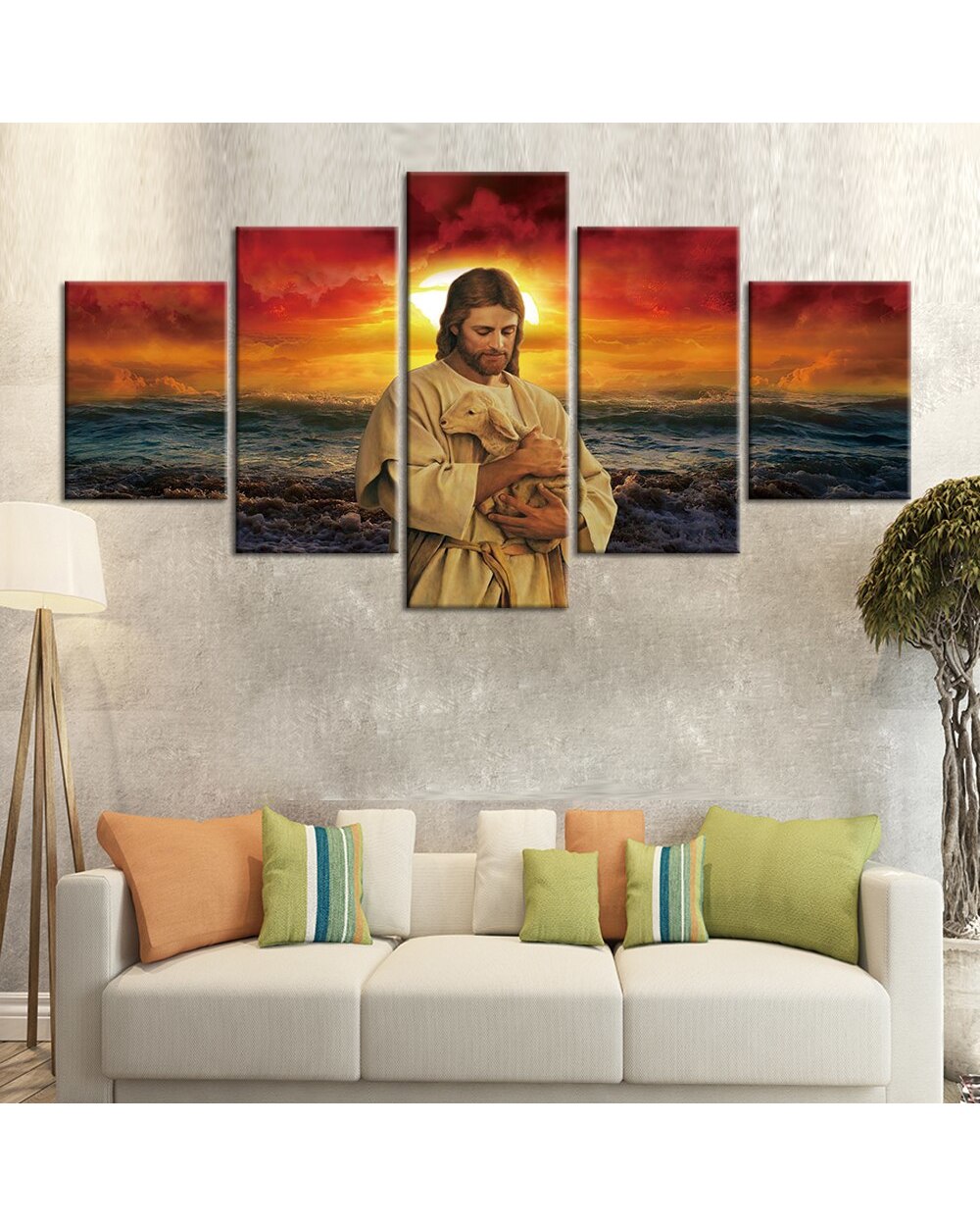 Religion Christianity Jesus Picture Jesus 5 Panel Canvas Art Wall Decor front-2
