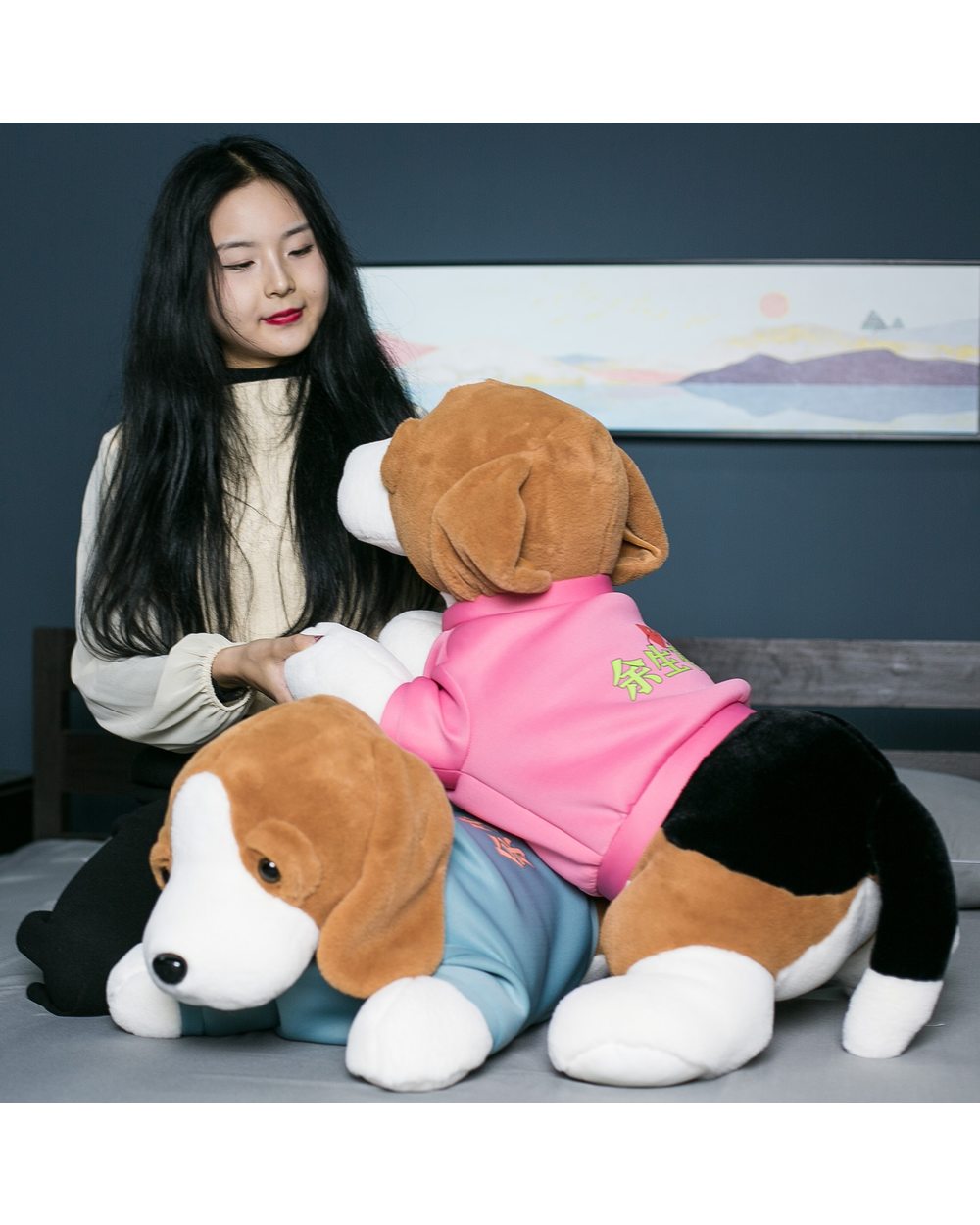 Simulation Dressing Beagles Dog Plush Toy Stuffed Lifelike Animals Beagles Hug Throw Pillow Touch front-2