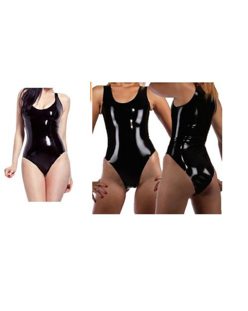 Latex Sexy Swimsuits Mini Dress Suit Biki Bodysuit Seamless Black And Red Color front-1
