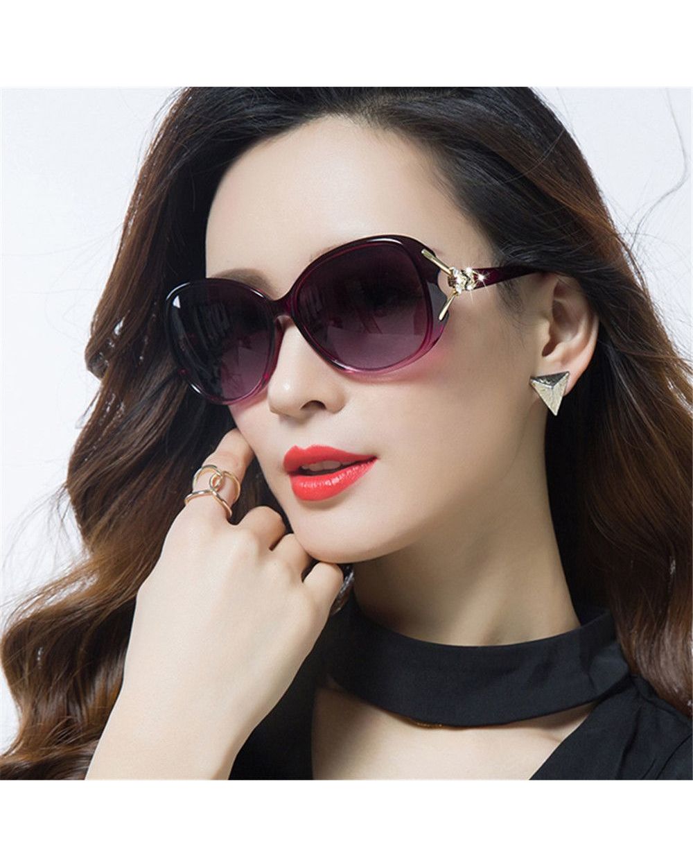 Sunglasses Ladies Anti-Ultraviolet Jade Crystal Texture Sun Glasses Gradient Black Outdoor Sunglasses Oculos Sol Femini front-0