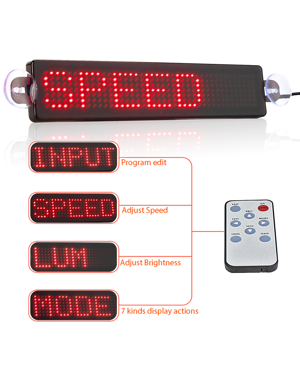 23Cm 12V Led Car Sign Remote Control Programmable Scrolling Message Led Display Screen 7X41 Pixels front-3