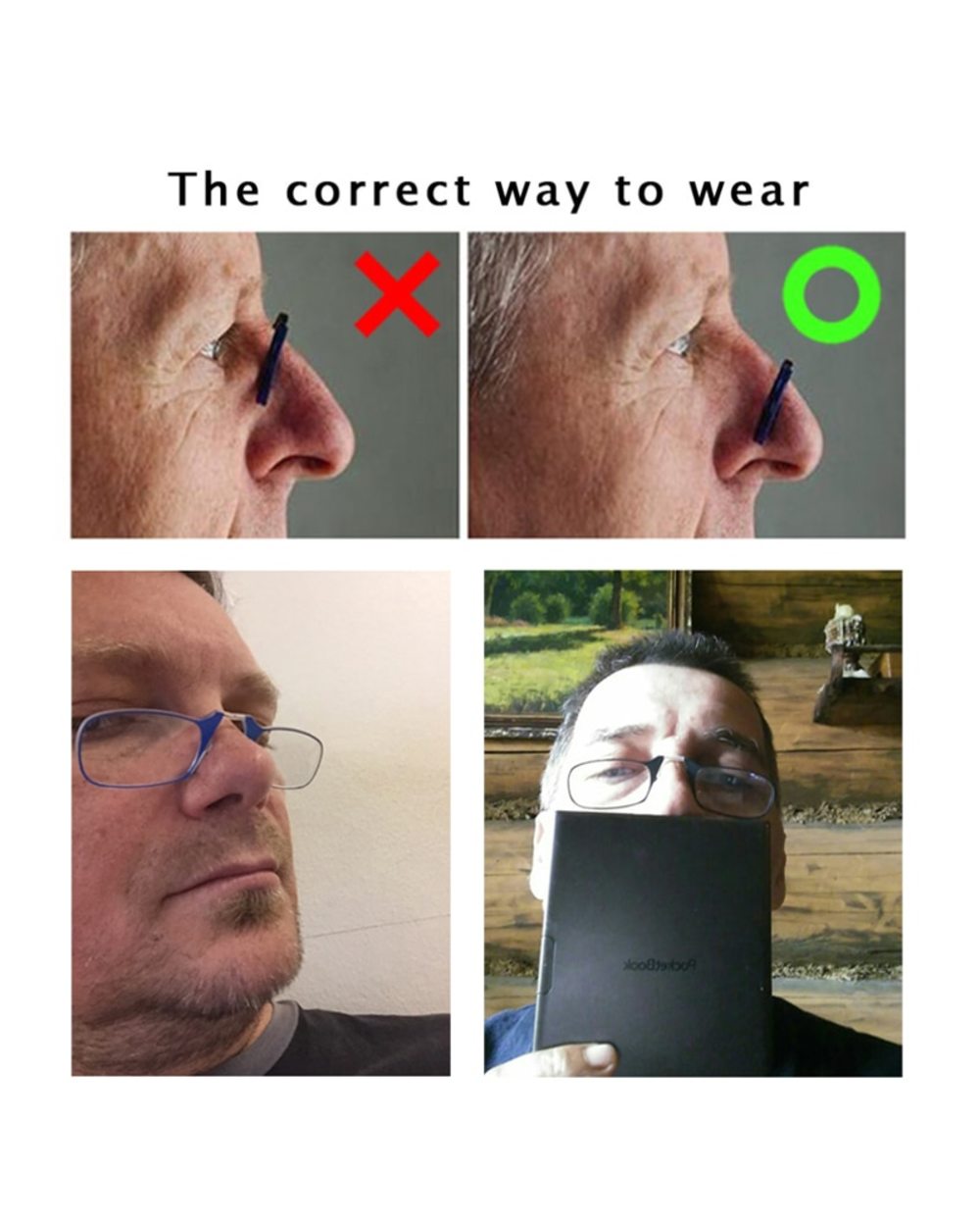 Nose Clip Reading Glasses Without Temples Men Tr90 Focus Plus Portable Foam Nose Glasses Transparent Eyeglasses In Case front-2