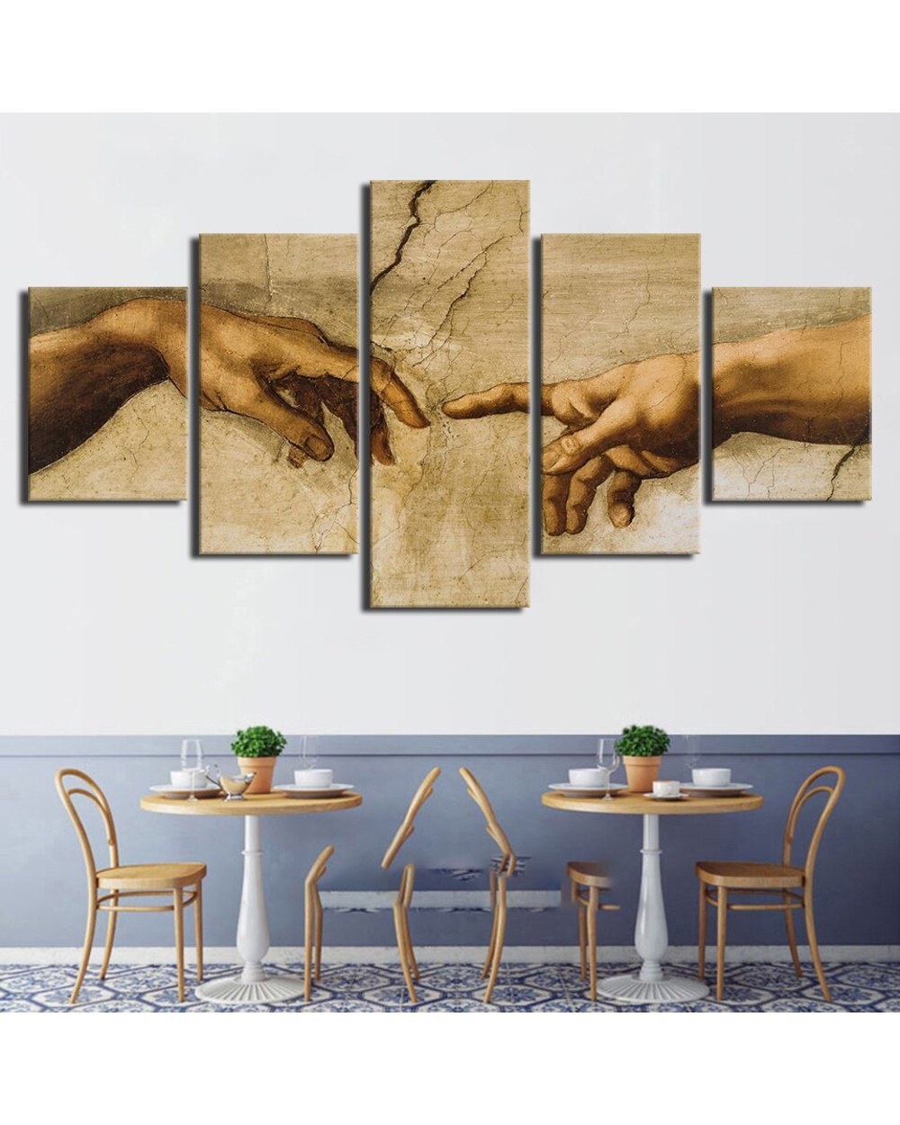 Creation Of Adam Hand Of God Paintings Picture Print Religion 5 Panel Canvas Art Wall Decor front-0