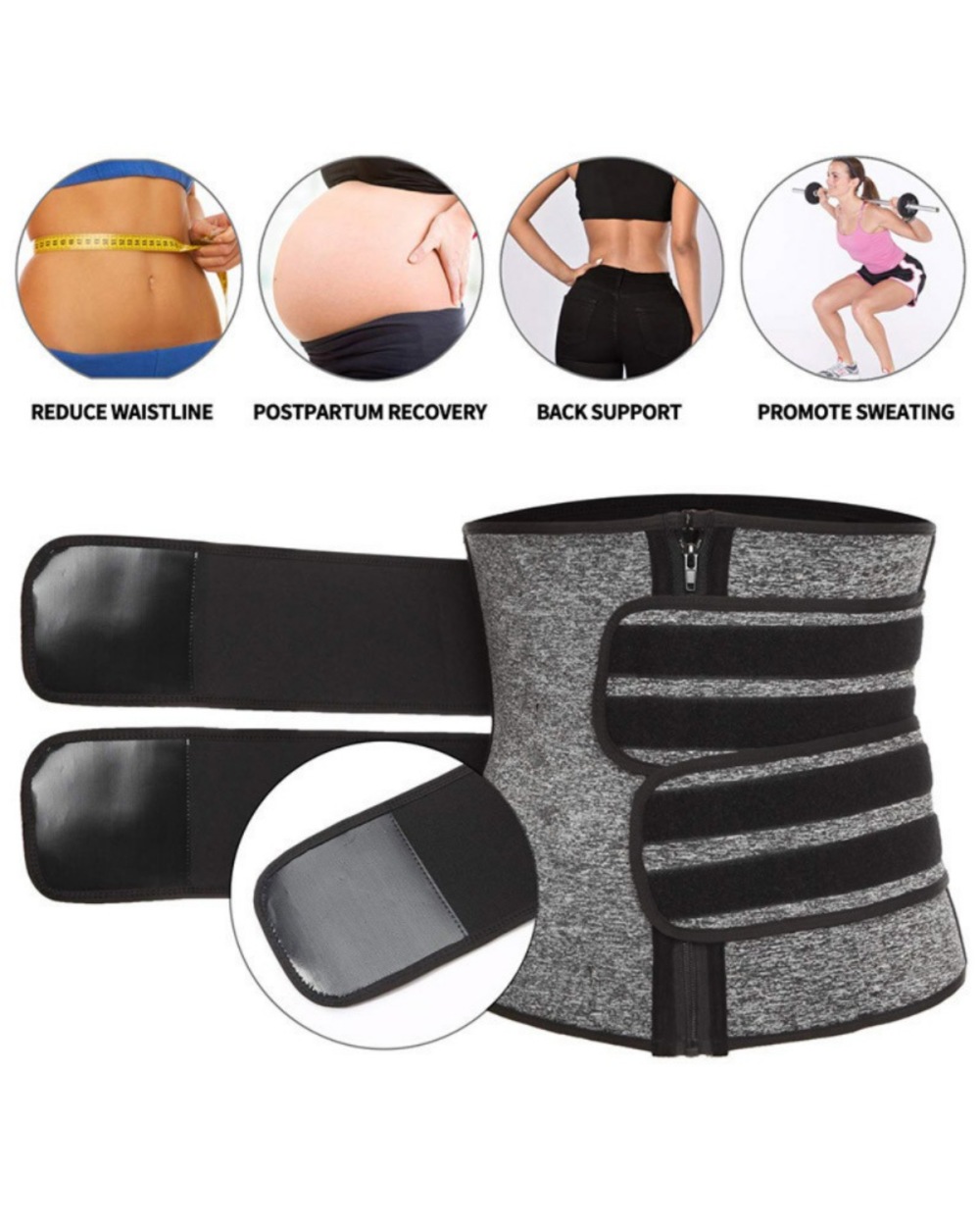 Beauty Abdominal Belt High Compression Zipper Waist Steel Cincher Corset Body Sweat Waist Shaper Plus Size front-1