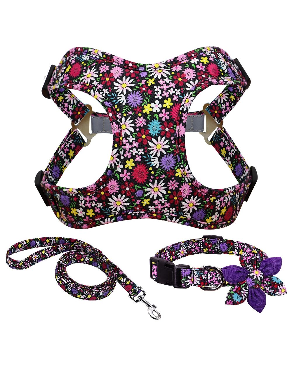 French Bulldog Harness Leash And Collar Set Printed No Pull Dog Harness Vest Leash Collar Set For Small Large Dogs front-1