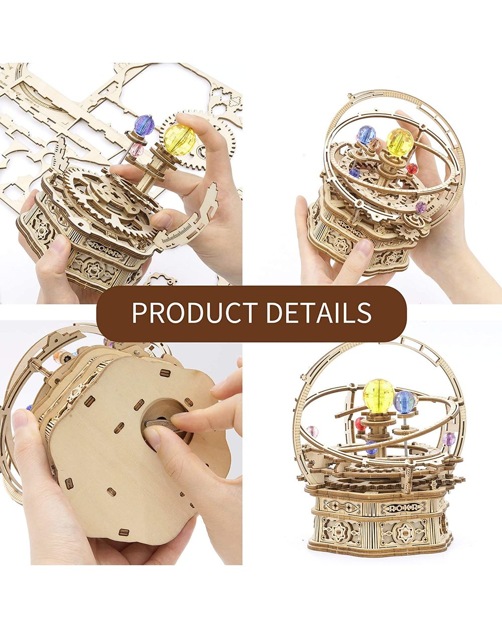 Robotime Rokr 84pcs Rotatable DIY 3D Starry Night Wooden Model Building Kit Music Box Toy Gift for Children Adult front-5